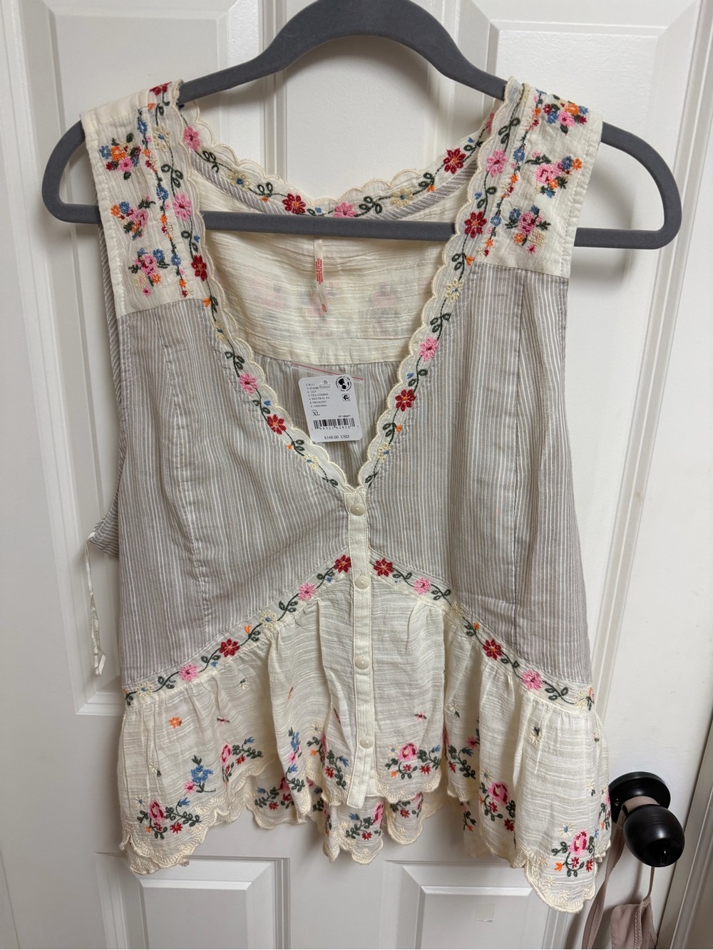 Free People Ellis Embroidered Blouse Size XL - Picture 8 of 9